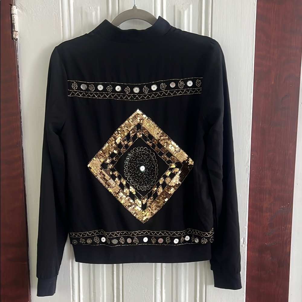 Black Jacket with Gold and Silver Sequin Design